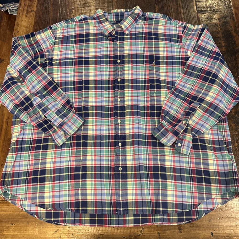 Polo Ralph Lauren Plaid Shirt Mens 4XB Button‎ Up Long Sleeve Pony